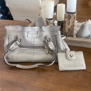 Coach pewter satchel handbag and wallet